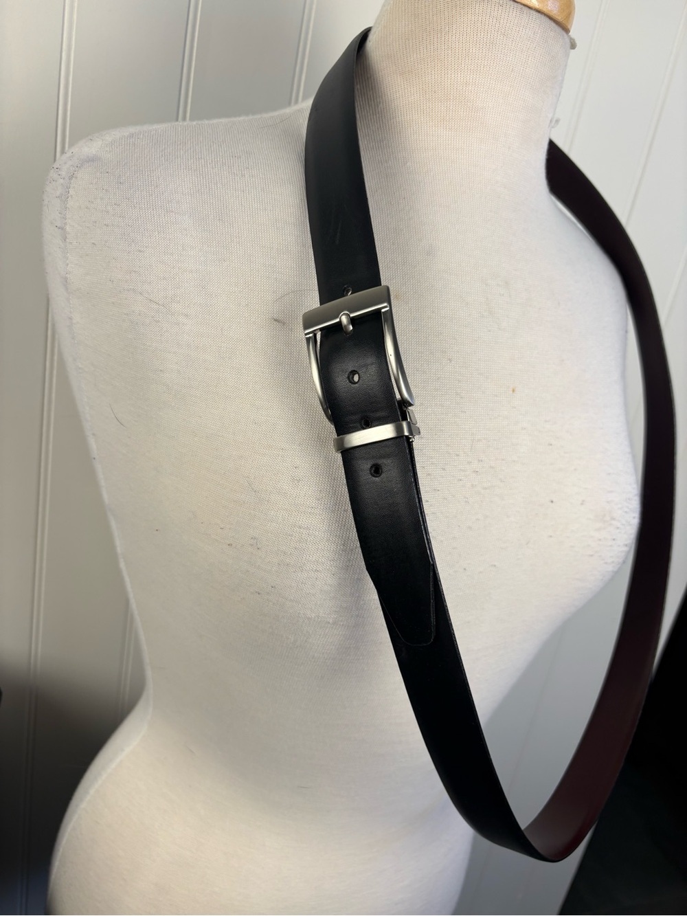 Reversible Leather Belt Black Brown Minimal Classic Silver Buckle Size 48